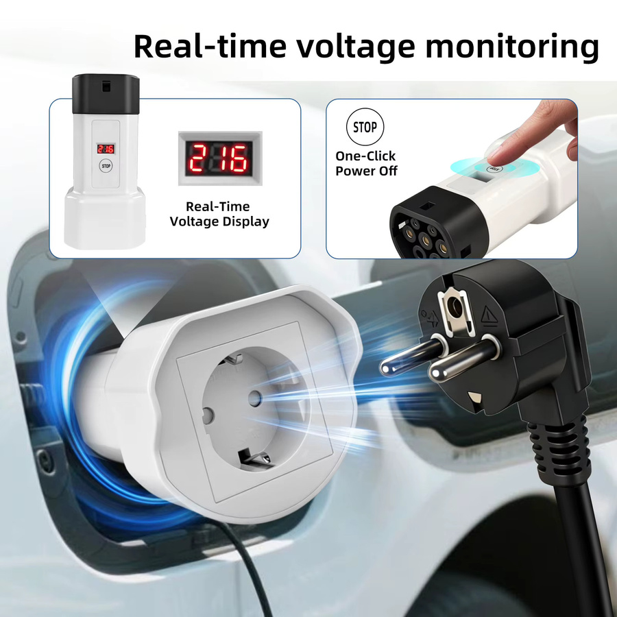 EVqiaoyi Typ 2 V2L Entladegerät-Adapter mit EU-Stecker in Weiß für BYD Dolphin, Seal, Xpeng L03, Geely EX5, Omoda 9, Jaecoo J5, Hyundai und Renault - Bild 2