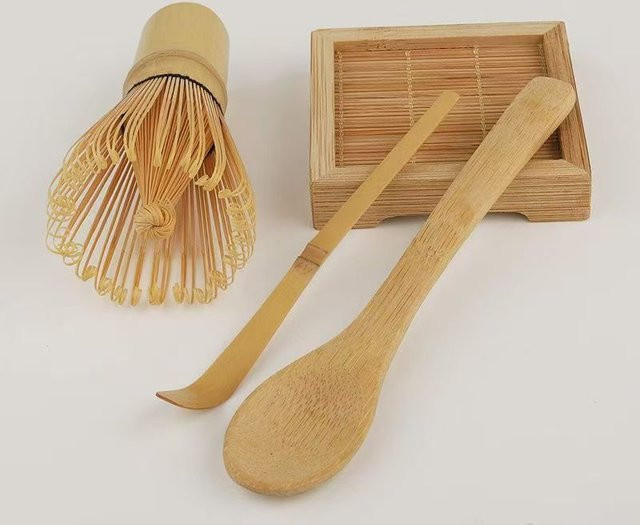 3-teiliges Matcha-Teeservice Set aus Bambus in Beige mit Chasen Schneebesen, Chashaku Teelöffel und Schaufel - Bild 1