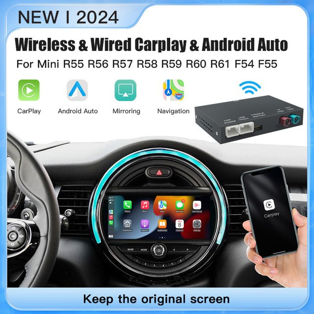 AUTOABC Drahtloses CarPlay und Android Auto Interface für Mini R55 R56 R57 R58 R60 R61 F54 F55 F56 Clubman Countryman Hardtop Cooper John Cooper in Schwarz - Bild 1