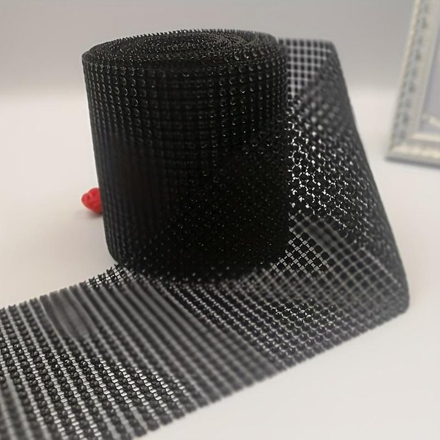 SZwatch Kunststoff Hohlnetzband Galvanisiert Schwarz, 1 Yard mit 24 Reihen und 4mm Breite für Bastelarbeiten, Weihnachten, Hochzeiten und Partydekorationen - Bild 1