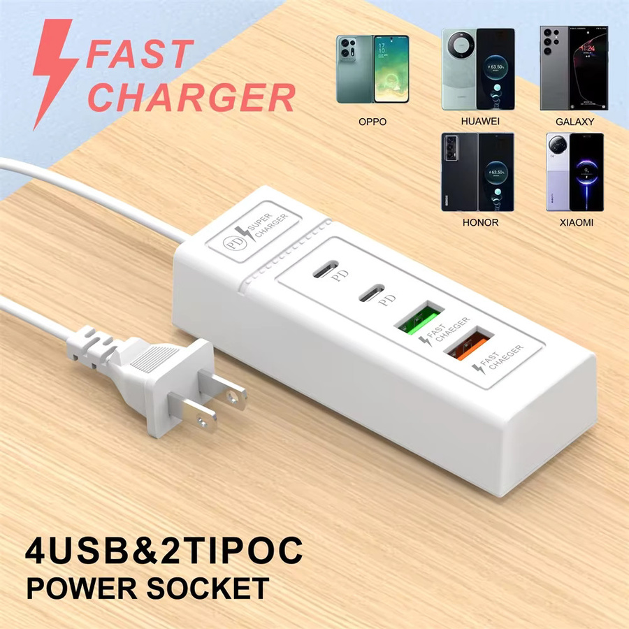 USB-C Ladestation mit 4 Ports und USB 3.0 Multi Splitter Adapter, Schnelles Ladegerät für iPhone und Xiaomi, Weiß - Bild 2