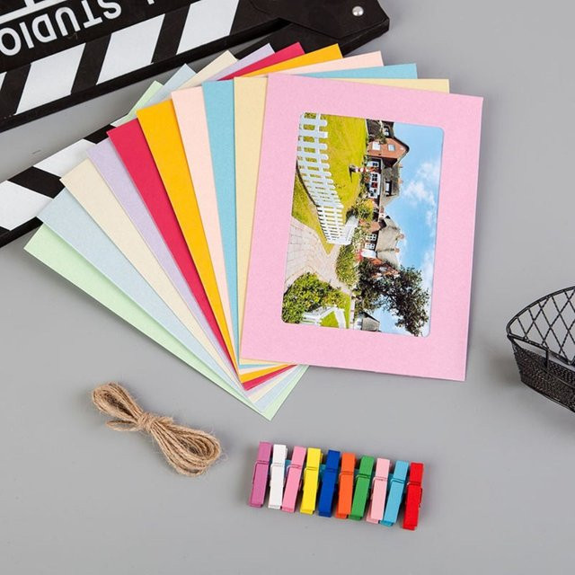 10er Set DIY Papier Bilderrahmen in Weiß und Multicolour mit Clips für dein Fotoalbum und zur Dekoration - Bild 1