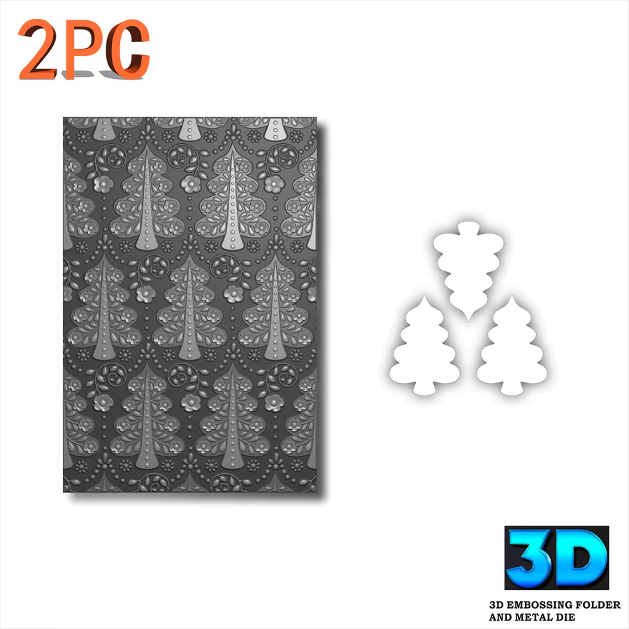 2er-Set Weihnachtsbaum-Dekorationsmuster mit 3D-Relief und Metallformen - Bild 2