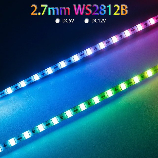 Xnbada Ultraschmaler WS2812B LED-Streifen RGBIC Smart Lichtband, 2,7 mm Breite, 160 LEDs/m, Multicolour, individuell adressierbar und schneidbar - Bild 1
