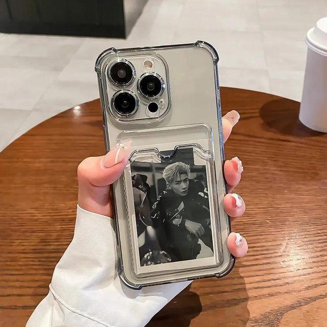 Transparente Silikon Hülle mit Kartensteckplatz für Apple iPhone 11 bis iPhone 17 Pro Max stoßfeste Geldbörse-Schutzhülle - Bild 1