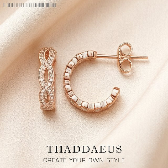 Thaddaeus Creolen-Ohrring, 925 Silber, Roségold, Zirkonia, Damen - Bild 1