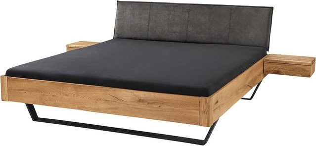 TPT Massivholzbett Bolle aus Wildeiche mit Metallkufen und Polsterkopfteil, Farbe: Natur, B/L/H: 145 x 220 x 87 cm - Bild 1