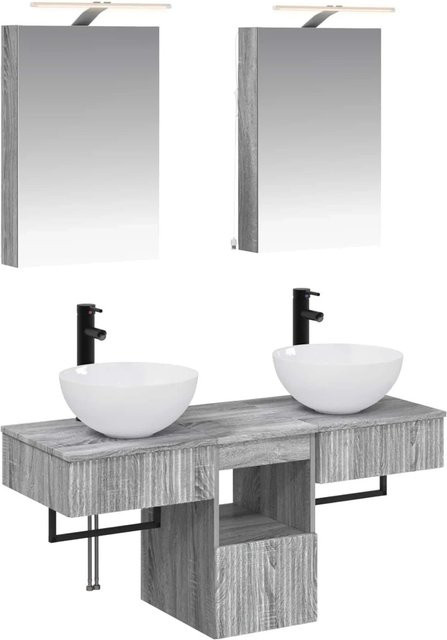 vidaXL Badezimmerschrank-Set 5-teilig in Grau Sonoma, modern mit LED-Beleuchtung und Spiegelschrank, B/T/H: 40 x 10,5 x 60,5 cm - Bild 1