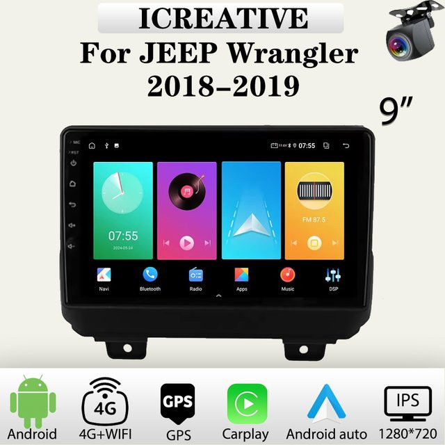 Icreative Android Autoradio mit GPS und drahtlosem Carplay für Jeep Wrangler 2018 2019, Schwarz - Bild 1