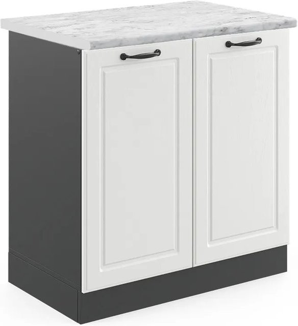 Vicco Spülenunterschrank R-Line Landhaus Weiß Anthrazit mit Marmor-Optik B: 80 cm, H: 81,6 cm, T: 60 cm - Bild 1