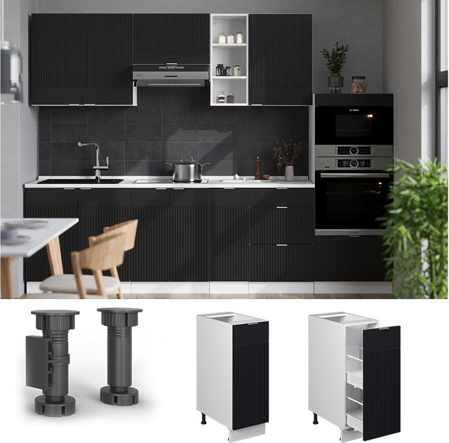 Vicco Apothekerunterschrank Fame-Line Weiß Schwarz gestreift mit Arbeitsplatte Anthrazit B: 30 cm, T: 30 cm, H: 30 cm - Bild 1