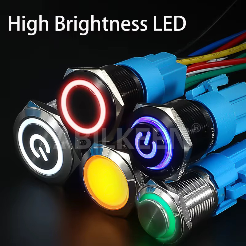 10er Set ABILKEEN RGB LED Drucktaster aus Metall, wasserdichte Momentary ON-OFF Schalter, Multicolor, 16mm/19mm/22mm - Bild 3