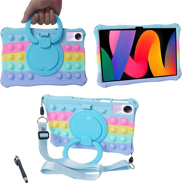Stoßfeste Silikon Schutzhülle für Xiaomi Redmi Pad SE 11 2023 und Redmi Pad 10,6 2022 mit 360 Grad rotierbarem Ständer und Gürtel in Lila/Mehrfarbig - Bild 1
