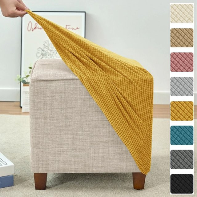 WANERQU Ottoman-Bezug aus Polar Fleece in Gelb, elastischer und rutschfester Fußhocker-Überzug für dein Wohnzimmer - Bild 1