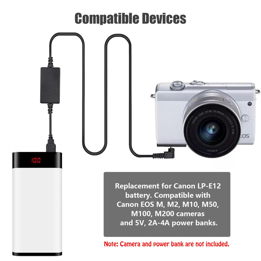 Andoer DR-E12 USB Power Kit DC-Koppler Dummy-Batterie als Ersatz für LP-E12 in Schwarz - Bild 3