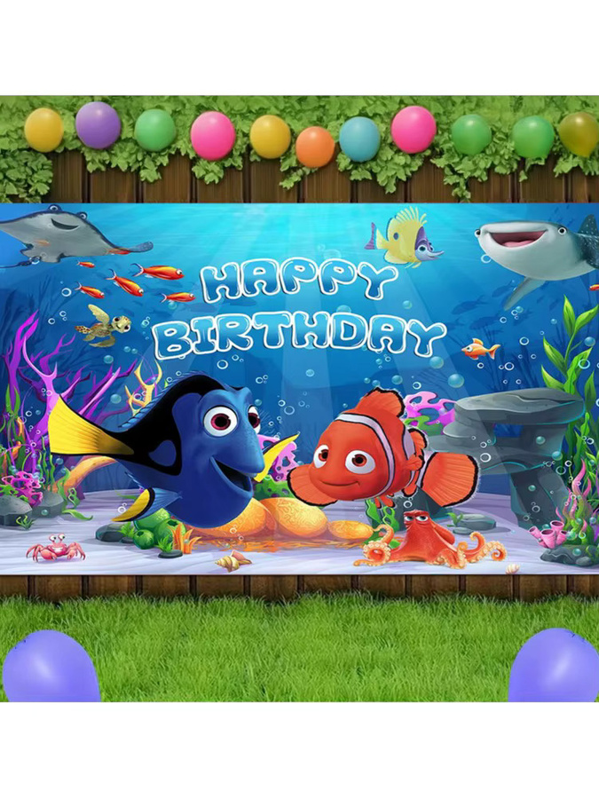 Disney Findet Nemo und Dory Party Vinyl-Hintergrund Wandbehang für Geburtstag und Babyparty, Mehrfarbig, B x H: 150 x 100 cm - Bild 2