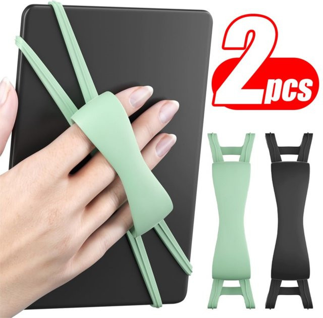 Weicher Silikon-Handriemen für E-Book-Tablets als komfortabler Fingergriffhalter in Schwarz oder Grün - Bild 1