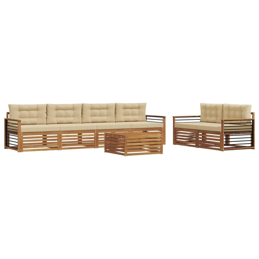 vidaXL Outdoor-Sofagarnitur 7-teilig aus Akazienholz mit Kissen in Natur und Beige - Bild 2