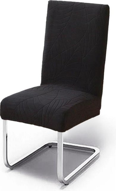 Premium Blatt Jacquard Stuhlbezug aus Spandex in Schwarz für Esszimmer und Küche - Bild 1