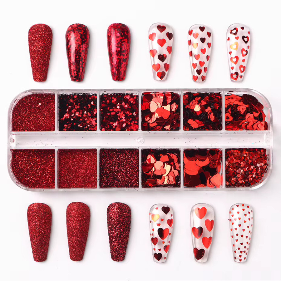 Full Beauty Nagelglitzer-Pailletten, rot, herzförmig, glänzend - Bild 5
