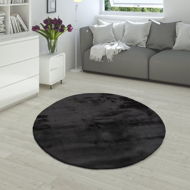 Runder Fellteppich Fluffy in Schwarz, Durchmesser: 160 cm - Bild 1