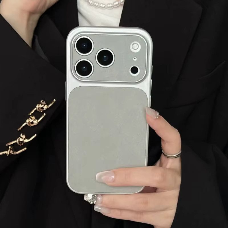 Schutzhülle in Lederstruktur für iPhone 17 Pro Max, 16, 15, 14, 13, 12 in Silber, stoßfest und hautfreundlich - Bild 2