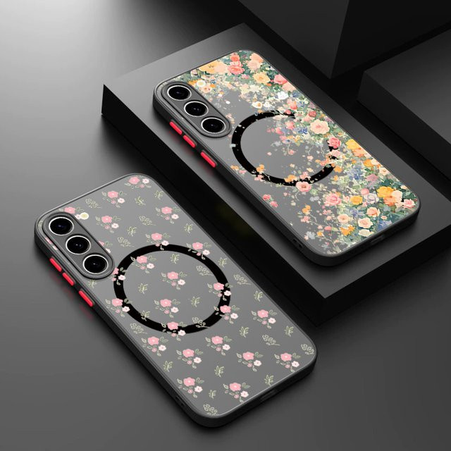Magnetische Handyhülle mit Blumenmuster für Samsung Galaxy S26 S25 S24 S23 Ultra S25 FE A17 A37 A56 A55 A36 A16 in Schwarz und Multicolour, Acryl-Cover - Bild 1