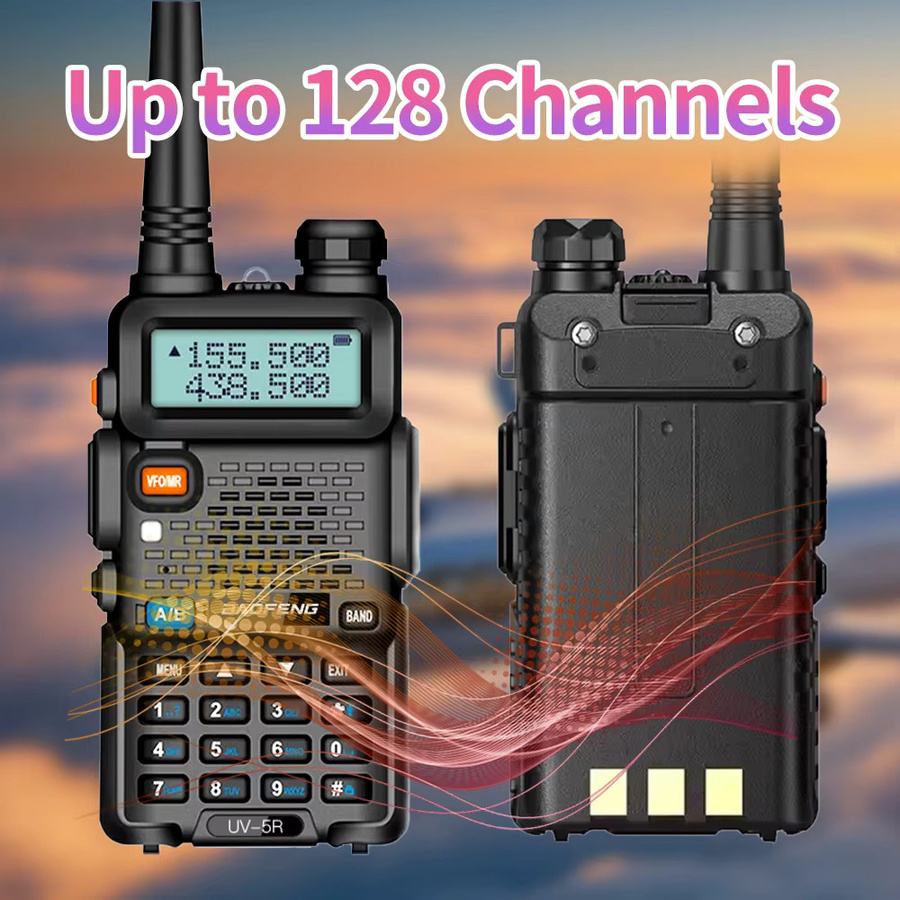 Baofeng Dual Band Walkie Talkie mit Air Band, 128 Kanäle, 1800mAh Akku, Schwarz - Bild 5