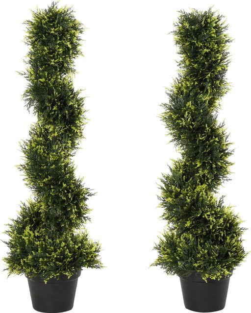 2er Set künstliche Zedernbäume von Outsunny in Grün, 90 cm hohe Spiralpflanzen im Topf für Wohnzimmer, Büro oder Garten - Bild 1