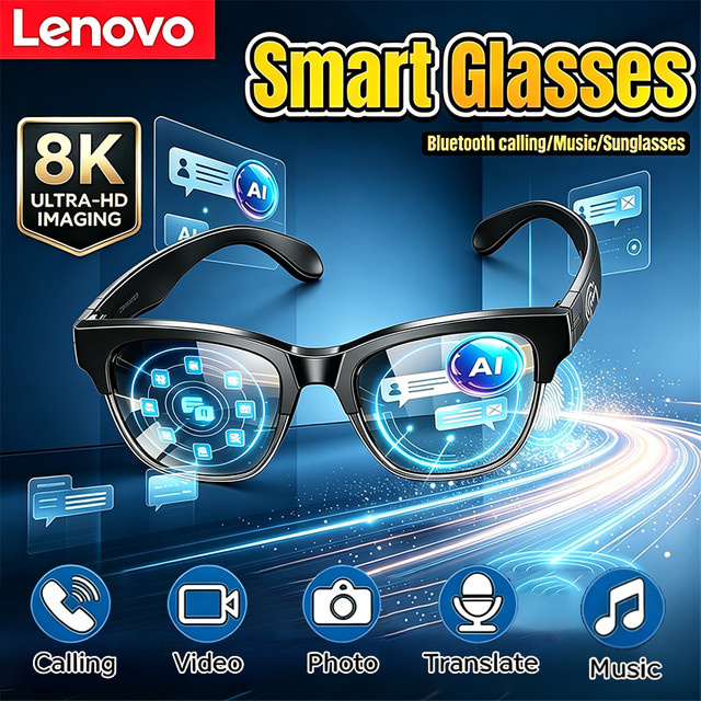Lenovo Smart-Brille mit KI-Übersetzung, Bluetooth, Aufnahmefunktion und Musikplayer in Schwarz für Damen und Herren - Bild 1