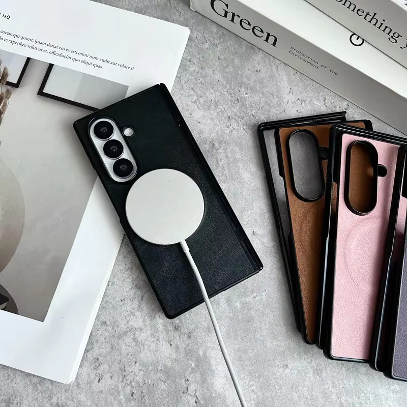 Magnetische Leder-Handyhülle für Samsung Galaxy Z Fold 7, 6, 5, 4, 3 mit MagSafe und Bildschirmscharnier-Schutz in Purple - Bild 4