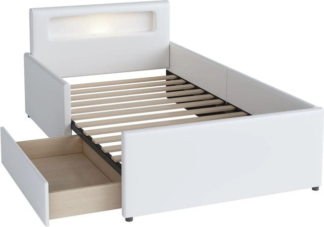 Merax Kinderbett mit integriertem Nachtlicht und USB-Anschluss in Weiß, B/T/H: 90 x 200 x 103 cm - Bild 1