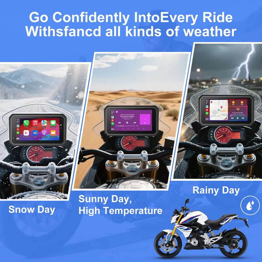 WEUASTE Kabelloser 6 Zoll Motorrad-Navigationsbildschirm mit CarPlay, Android Auto und GPS in Schwarz für BMW R1200GS, R1250GS und R1300GS - Bild 2