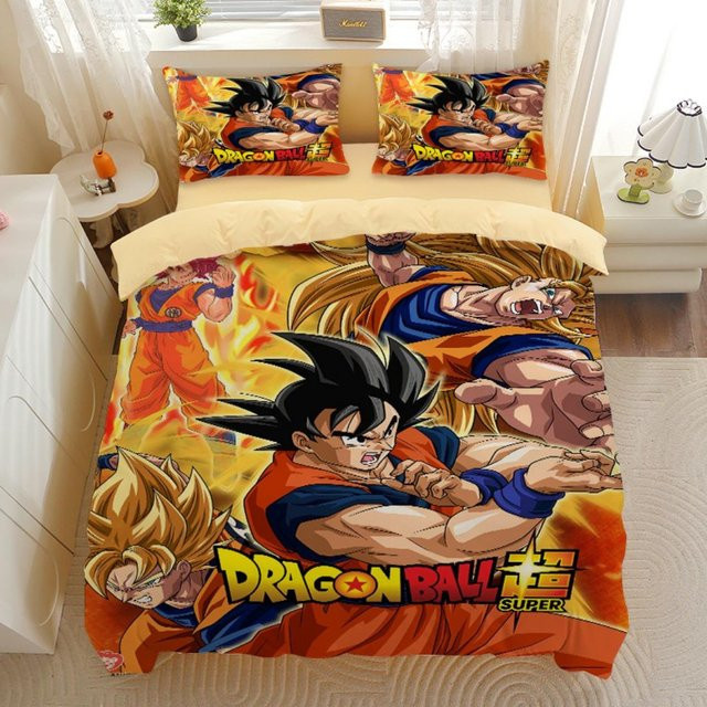 Dragon Ball Bettwäsche-Set mit Goku Super Saiyan Motiv von Binchi Fitness, 3D-Druck Bettbezug und Kissenbezüge, mehrfarbig, Breite: 178 cm, Höhe: 218 cm - Bild 1