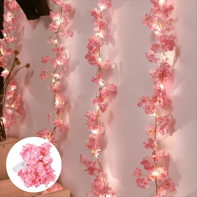 OKAL RED EAST Kirschblüten-Lichterkette in Pink mit warmweißem Licht für Hochzeit und Party-Dekoration - Bild 1