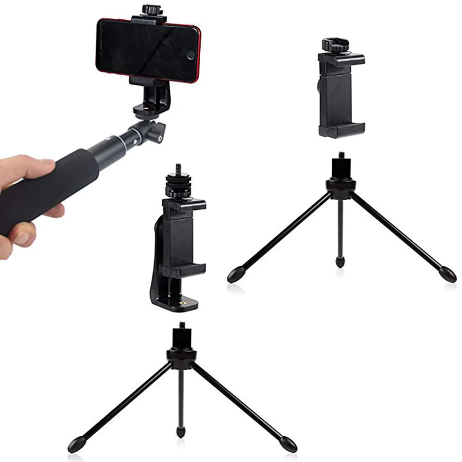 Verstellbare 360-Grad-Telefon-Clip-Halterung als Stativadapter und Selfie-Halter in Schwarz für iPhone, Samsung und Xiaomi - Bild 2