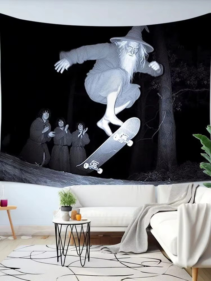 VIKAMA Trippy Wizard Skateboarding Wandteppich, bunter Wandbehang für dein Schlafzimmer oder Spielzimmer, B/H: 60 x 40 cm - Bild 3