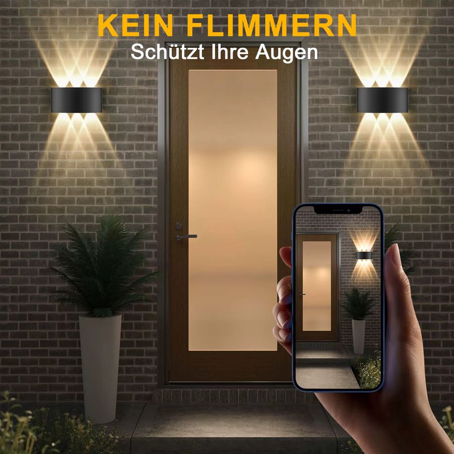 Oraymin LED-Wandleuchte Schwarz, 6 W, IP65, warmweiß, Außen- und Innenwandleuchte aus Aluminium - Bild 5