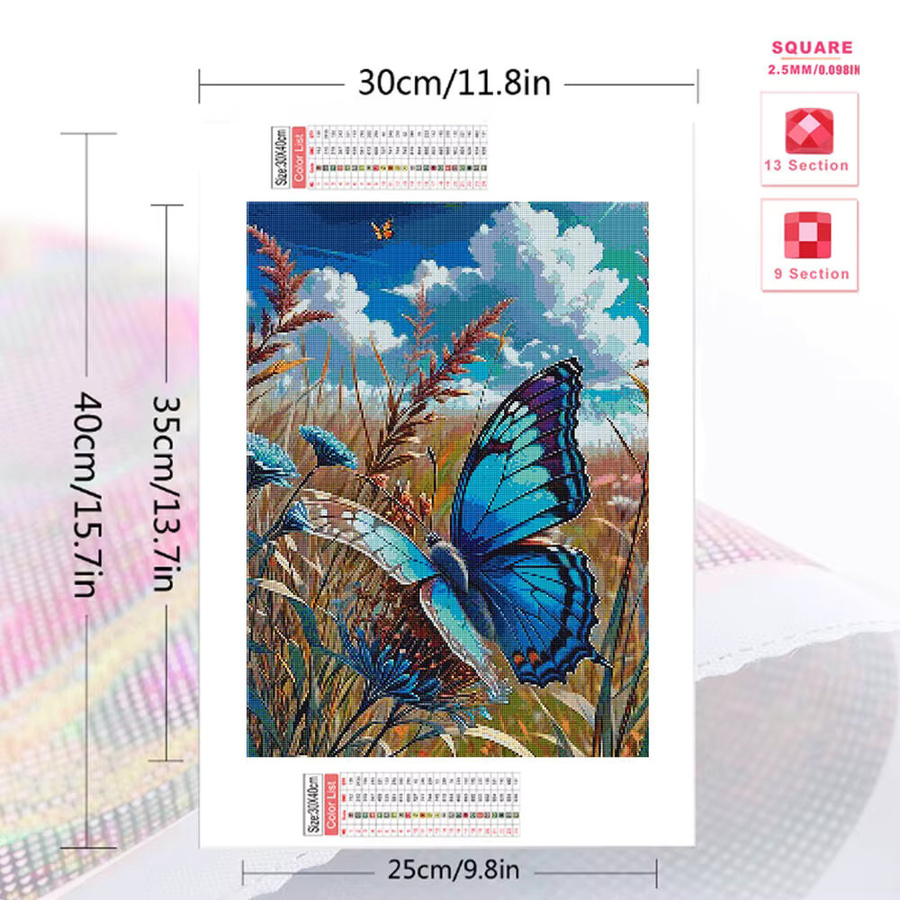 Evershine Diamantstickerei Schmetterling und Blumen als Mosaik-Bild mit Strass-Steinen für deine Dekoration B: 30,0 cm, H: 20,0 cm - Bild 2