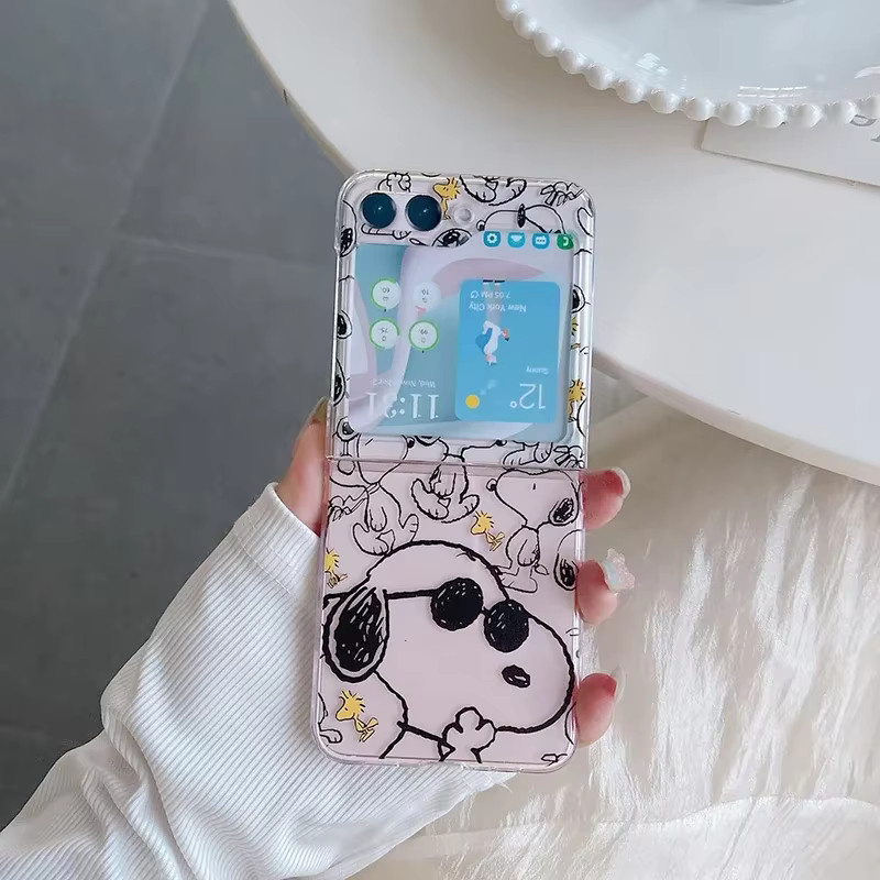 Transparente Handyhülle mit Peanuts Snoopy und Charlie Brown Motiv für Samsung Galaxy Z Flip 7, 6, 5 und 4 aus hartem PC-Material - Bild 1