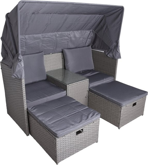 Garden Pleasure Relax-Lounge Saint-Tropez aus Polyrattan in Anthrazit mit Sonnendach und Seitentisch B/T/H: 75 x 170 x 170 cm - Bild 2