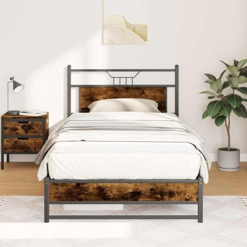 Bettgestell aus Holzwerkstoff und Metall im Industrial Design von vidaxl, Farbe Braun, B/T/H: 100 x 200 cm - Bild 1