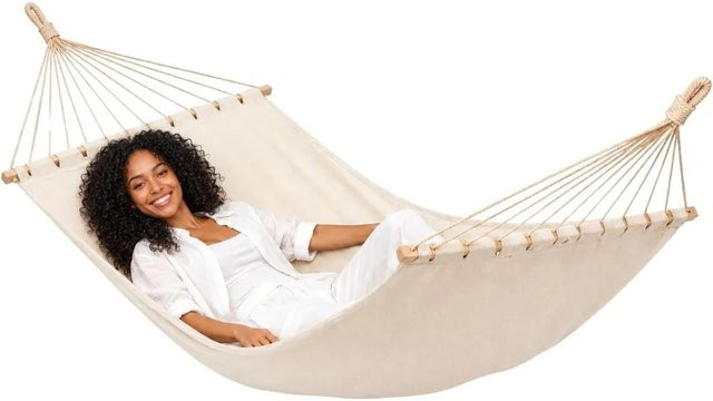 AMANKA XXL Hängematte Beige mit Spreader Bar für Garten und Balkon, Belastbarkeit bis 150 kg, B/H: 285 x 120 cm - Bild 1