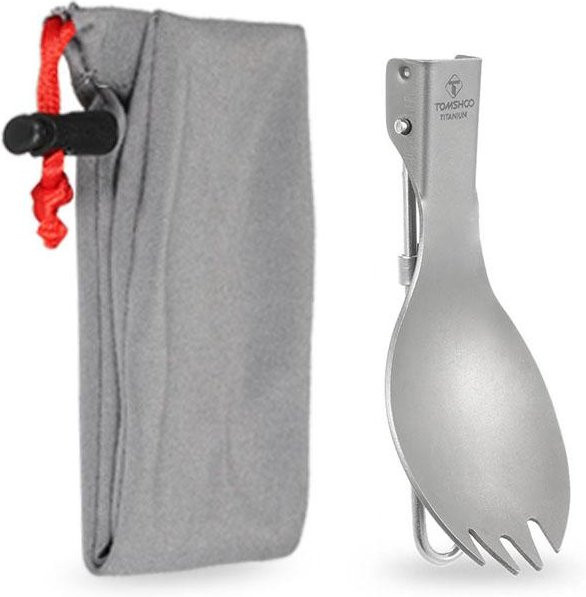 TOMSHOO Klapp-Göffel aus Titan in Silber Matt für Outdoor, Camping und Wandern - Bild 1
