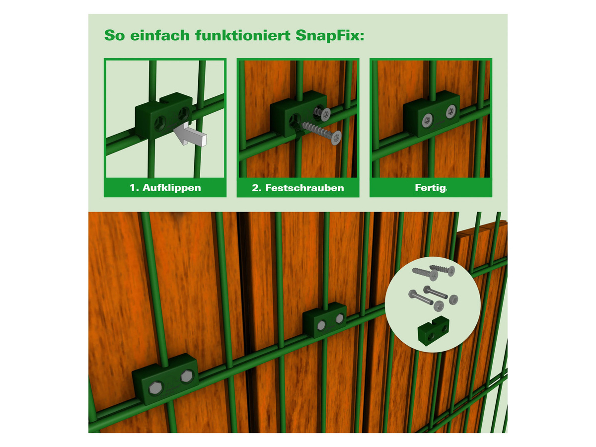 elephant Snapfix Befestigung für Doppelstabmatten 12er Pack Grün Stärke 8-6-8 mm - Bild 3