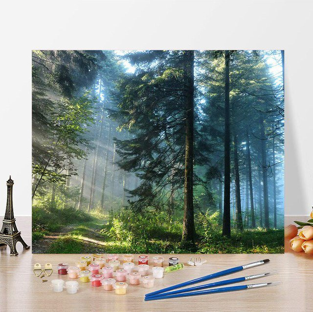 HUALUOFEI Malen nach Zahlen Set mit abstrakter Herbst-Leinwand in Schwarz, B/H: 40 x 50 cm - Bild 1