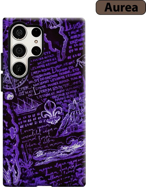Stoßfeste Doppelschicht Handyhülle im Lila Vintage-Karten-Design für Samsung Galaxy S25 Ultra, S24 und S23 Ultra Plus - Bild 1