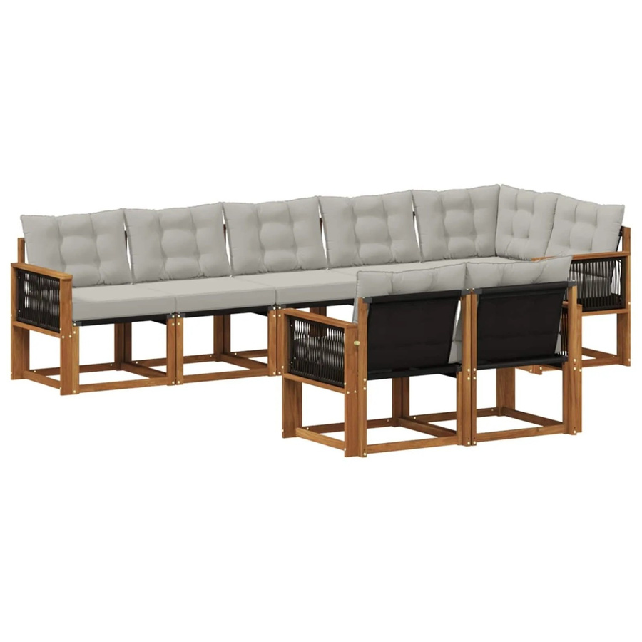 vidaXL Outdoor-Sofagarnitur L-Form aus massivem Akazienholz mit 8 Textilene-Kissen in Grau und Natur - Bild 2
