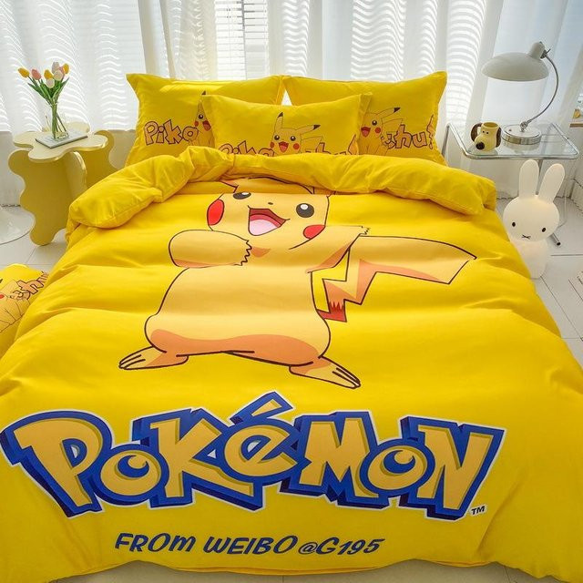 Pikachu Bettwäsche-Set Anime Pokemon mit Bettbezug und Kissenbezug, Gelb, B/B: 135 x 200 cm - Bild 1