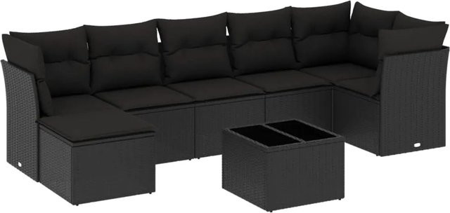vidaXL 8-tlg Garten-Sofagarnitur in U-Form aus Poly-Rattan mit Kissen in Schwarz - Bild 1